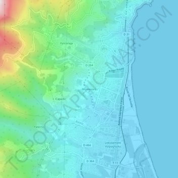 Topografische Karte Montesoro, Höhe, Relief