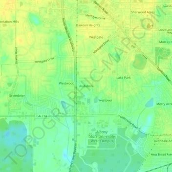 Topografische Karte Audubon, Höhe, Relief