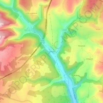 Topografische Karte La Prade, Höhe, Relief