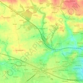 Topografische Karte Kerouarc'h, Höhe, Relief