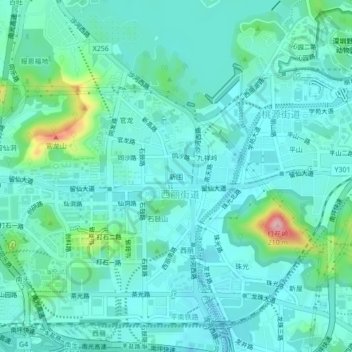 Topografische Karte 新围, Höhe, Relief