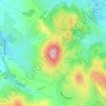 Topografische Karte Abarratia, Höhe, Relief