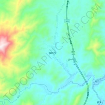 Topografische Karte 黄坑乡, Höhe, Relief