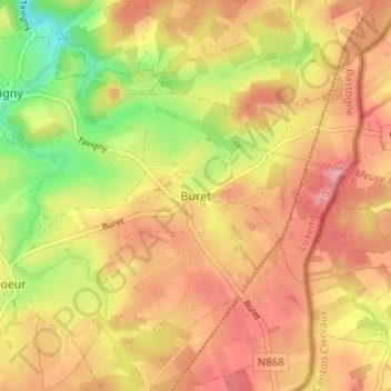 Topografische Karte Buret, Höhe, Relief