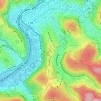 Topografische Karte Rosterberg, Höhe, Relief