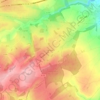 Topografische Karte Coursage, Höhe, Relief