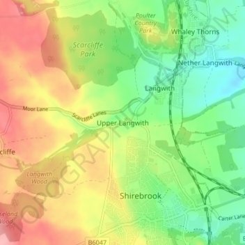 Topografische Karte Upper Langwith, Höhe, Relief