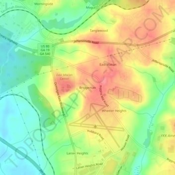 Topografische Karte Bridgeman, Höhe, Relief