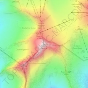 Topografische Karte Olperer, Höhe, Relief