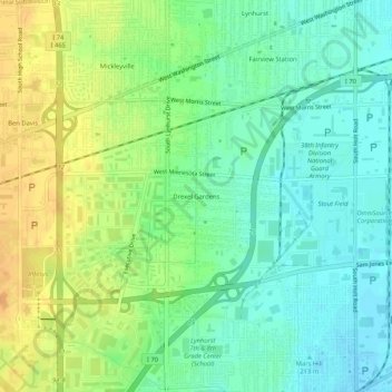 Topografische Karte Drexel Gardens, Höhe, Relief
