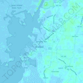 Topografische Karte Daugherty Town, Höhe, Relief