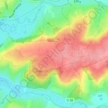 Topografische Karte Entre Deux Bois, Höhe, Relief