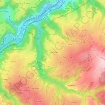Topografische Karte La Blanchette, Höhe, Relief