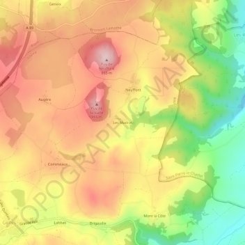 Topografische Karte Les Madras, Höhe, Relief