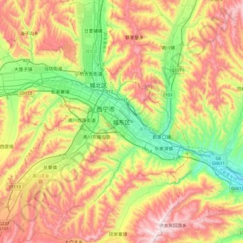 Topografische Karte 城东区, Höhe, Relief