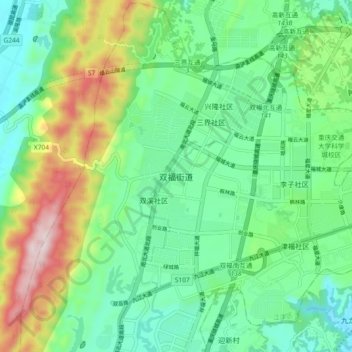 Topografische Karte 双福街道, Höhe, Relief
