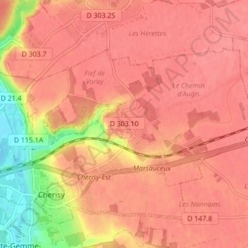 Topografische Karte Raville, Höhe, Relief
