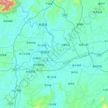 Topografische Karte 双清区, Höhe, Relief