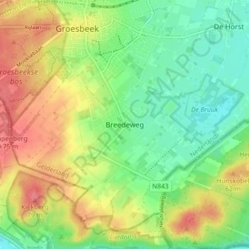 Topografische Karte Breedeweg, Höhe, Relief