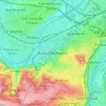 Topografische Karte Rueil-Malmaison, Höhe, Relief