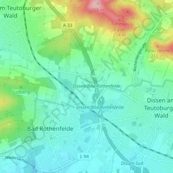 Topografische Karte Erpen, Höhe, Relief