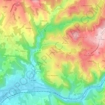 Topografische Karte Le Mas, Höhe, Relief