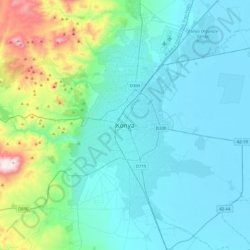 Topografische Karte Konya, Höhe, Relief