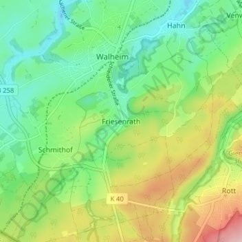 Topografische Karte Friesenrath, Höhe, Relief
