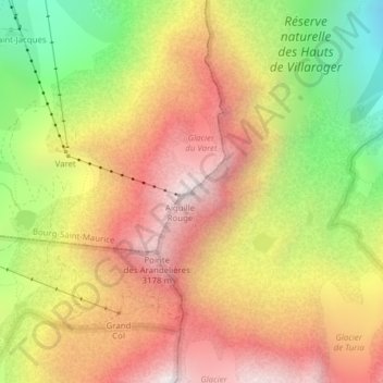 Topografische Karte Aiguille Rouge, Höhe, Relief