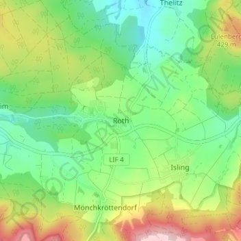 Topografische Karte Roth, Höhe, Relief