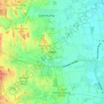Topografische Karte Hilten, Höhe, Relief