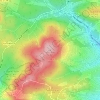 Topografische Karte Heuberg, Höhe, Relief