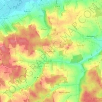 Topografische Karte Altenkirchen, Höhe, Relief