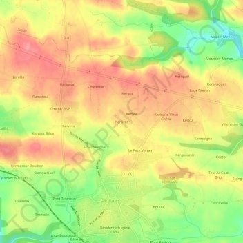 Topografische Karte Kerliver, Höhe, Relief