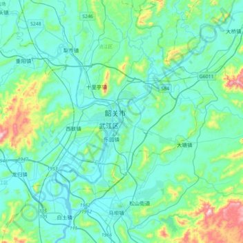 Topografische Karte 浈江区, Höhe, Relief