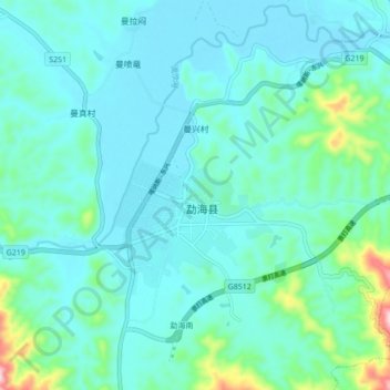 Topografische Karte 勐海镇, Höhe, Relief