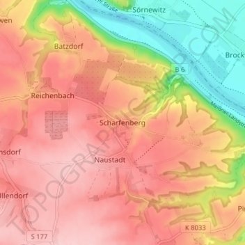 Topografische Karte Scharfenberg, Höhe, Relief