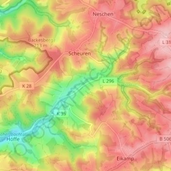 Topografische Karte Pistershausen, Höhe, Relief