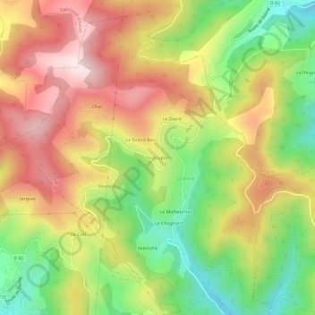 Topografische Karte Le Grupon, Höhe, Relief