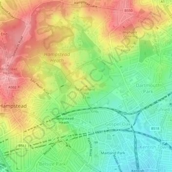 Topografische Karte Parliament Hill, Höhe, Relief