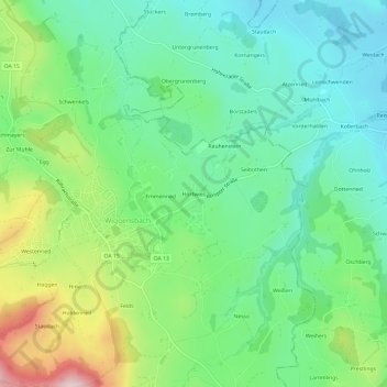 Topografische Karte Hörtwies, Höhe, Relief