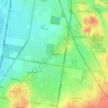 Topografische Karte Lyndhurst, Höhe, Relief
