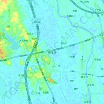 Topografische Karte 丹灶镇, Höhe, Relief