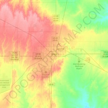Topografische Karte Enid, Höhe, Relief
