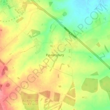 Topografische Karte Paulerspury, Höhe, Relief