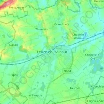 Topografische Karte Leuze-en-Hainaut, Höhe, Relief