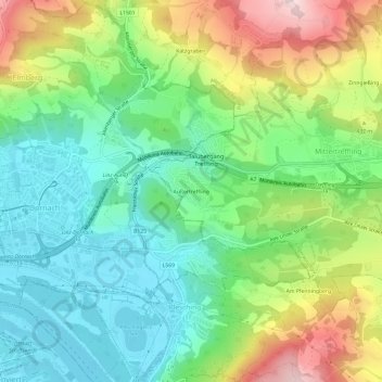 Topografische Karte Außertreffling, Höhe, Relief