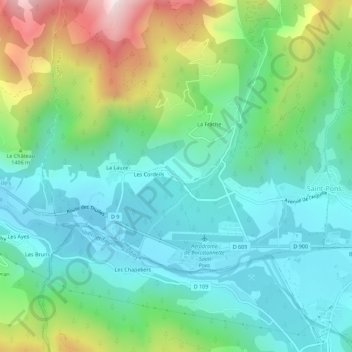 Topografische Karte Les Jourdans, Höhe, Relief