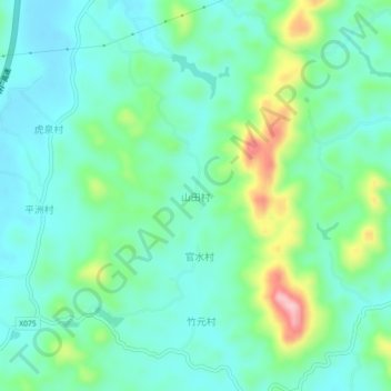 Topografische Karte 山田村, Höhe, Relief