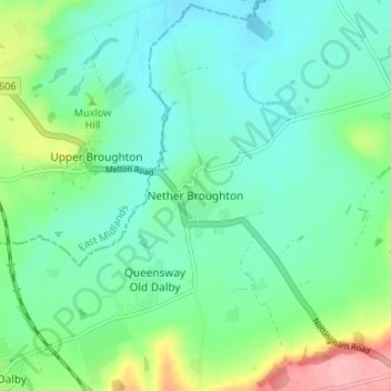 Topografische Karte Nether Broughton, Höhe, Relief